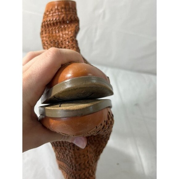 GAP Womens Woven Leather Ankle Bootie 8 British Tan Stacked Mid Heel Boho - Picture 8 of 12